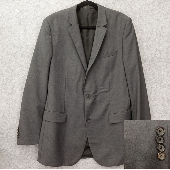 HUGO BOSS Charcoal Pin Dot Suit Jacket Men 38L Slim S Blazer Halsey Merrill $895 - Picture 1 of 16